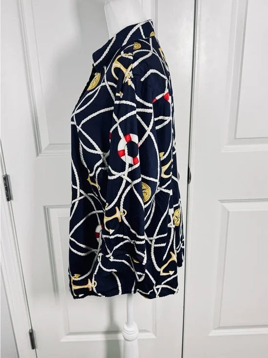 Lauren Ralph Lauren 1X Nautical Rope Anchor Cotton Button Shirt Coastal Preppy - Picture 3 of 9